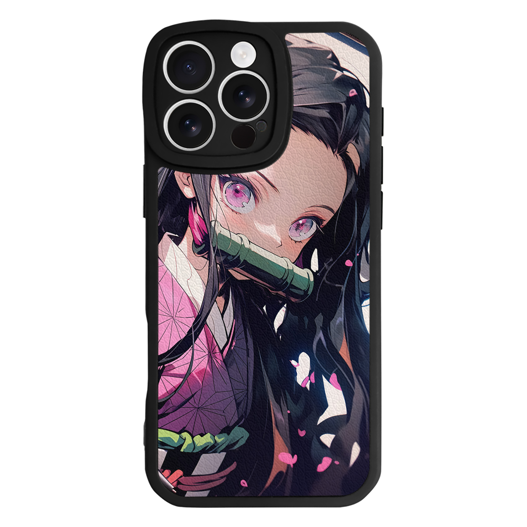 （画像用） 鬼滅の刃（きめつのやいば）竈門 禰󠄀豆子／かまど ねずこ Kamado Nezuko 【iPhone 16シリーズ対応】シリコンスマホケース（レザー調） 材質：シリコン